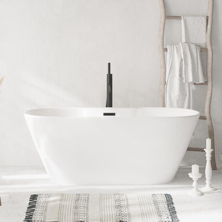59 Inch Bathtub In Glossy White With Matte Black Trim Glossy White Finish - KITCHEN & BATH by Joshua Marshal