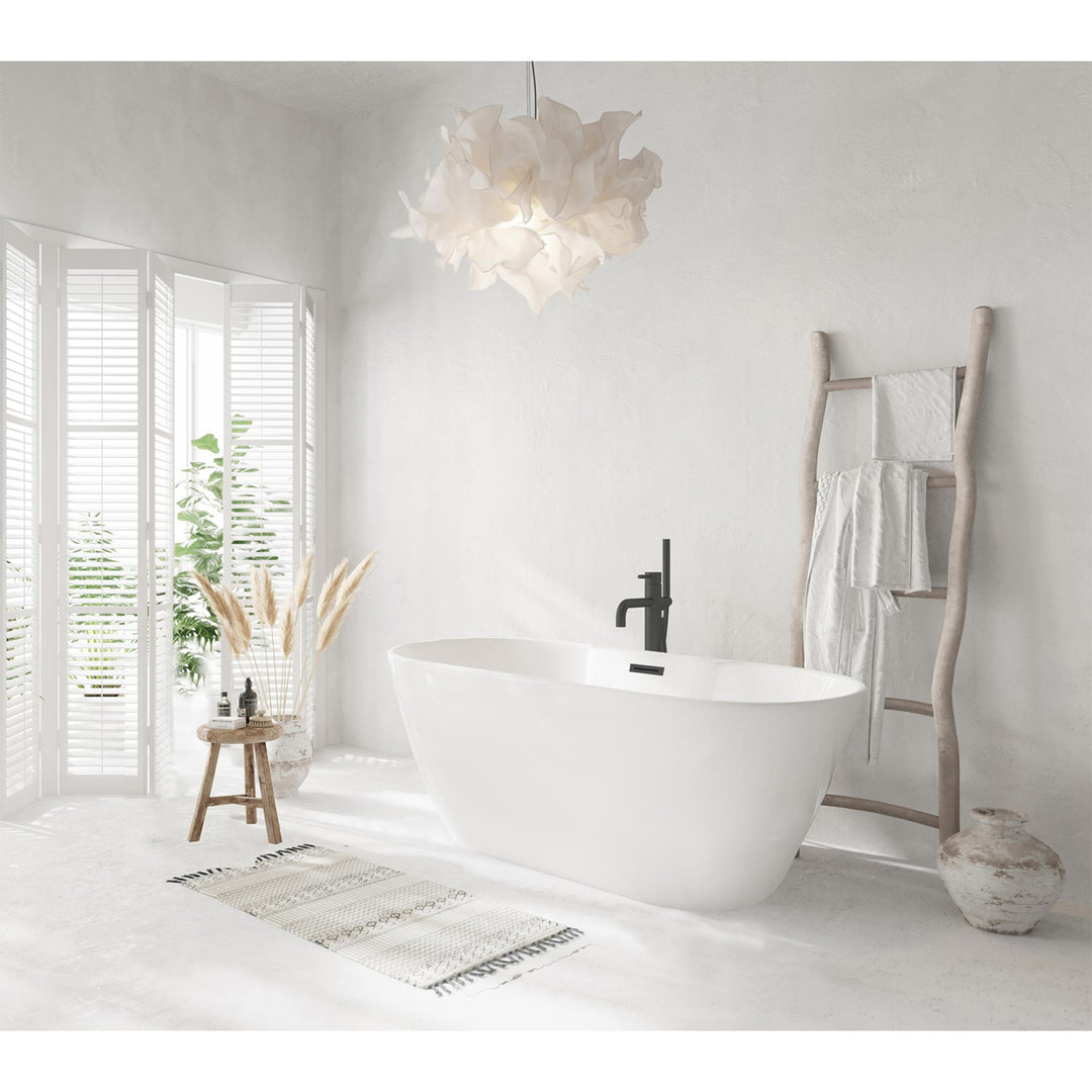 59 Inch Bathtub In Glossy White With Matte Black Trim - View 2 - Joshua Marshal