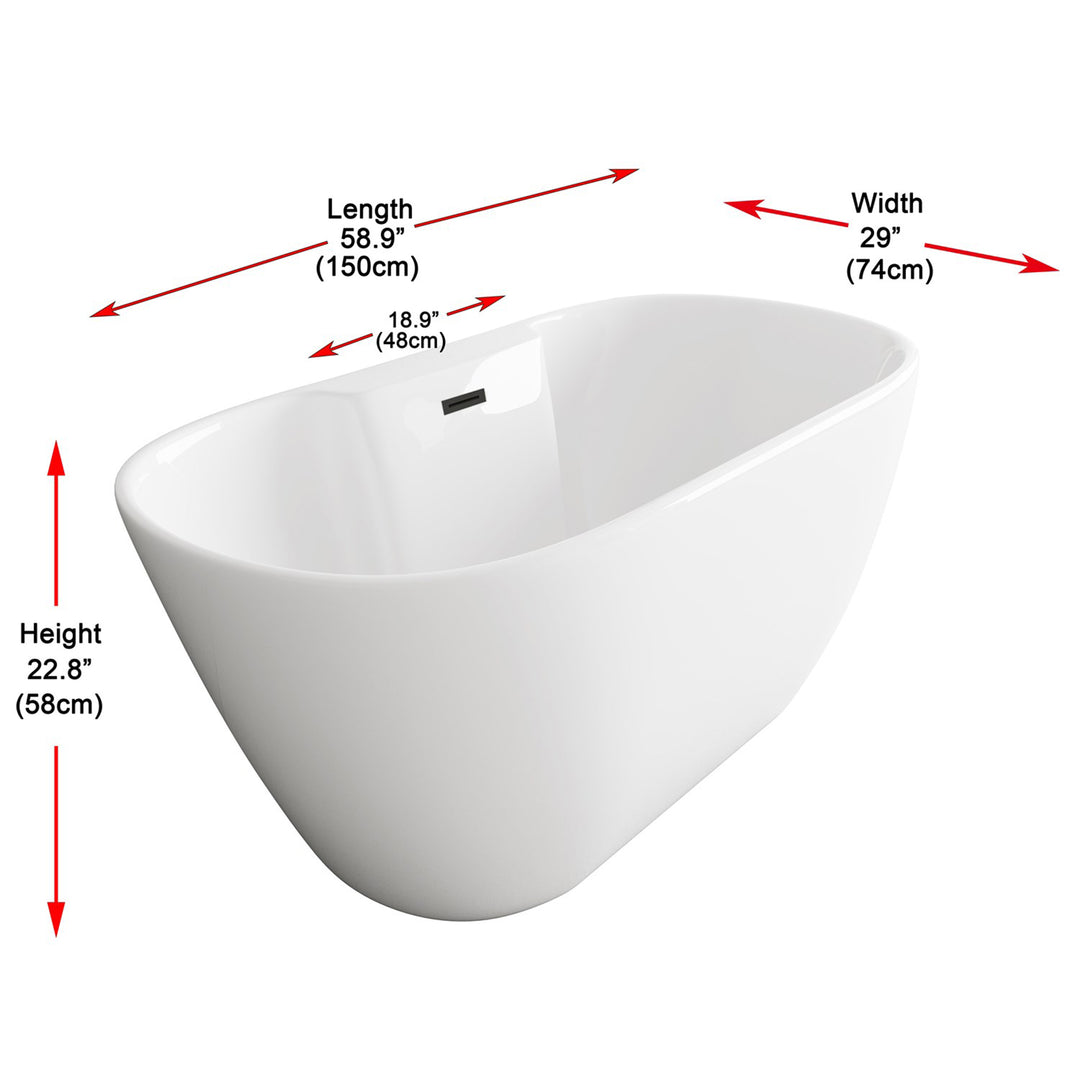 59 Inch Bathtub In Glossy White With Matte Black Trim - View 6 - Joshua Marshal