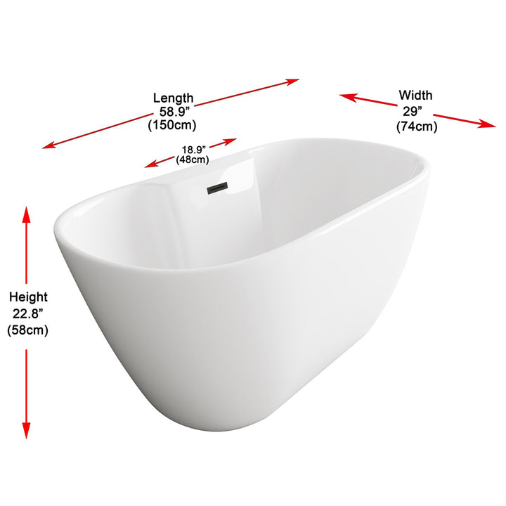 59 Inch Bathtub In Glossy White With Matte Black Trim - View 6 - Joshua Marshal