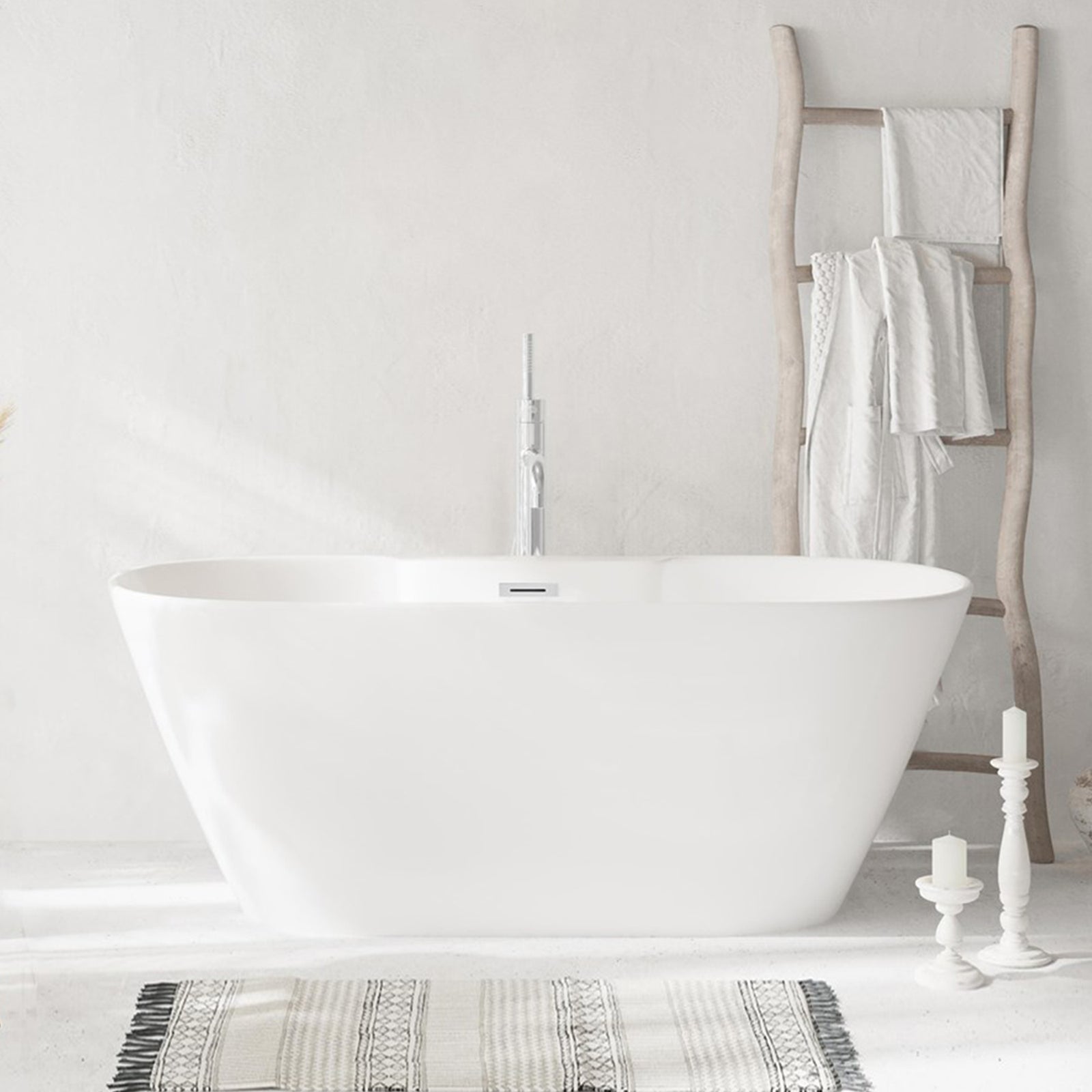 59 Inch Bathtub In Glossy White With Chrome Trim Glossy White Finish - KITCHEN & BATH by Joshua Marshal