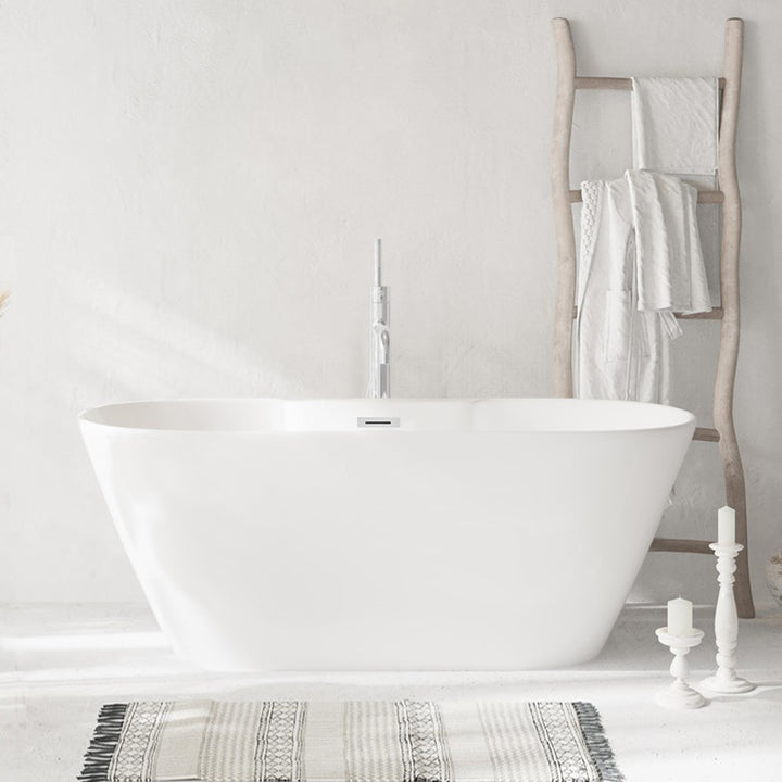 59 Inch Bathtub In Glossy White With Chrome Trim Glossy White Finish - KITCHEN & BATH by Joshua Marshal