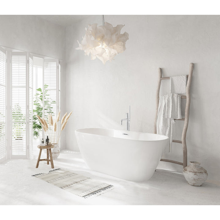 59 Inch Bathtub In Glossy White With Chrome Trim - View 2 - Joshua Marshal