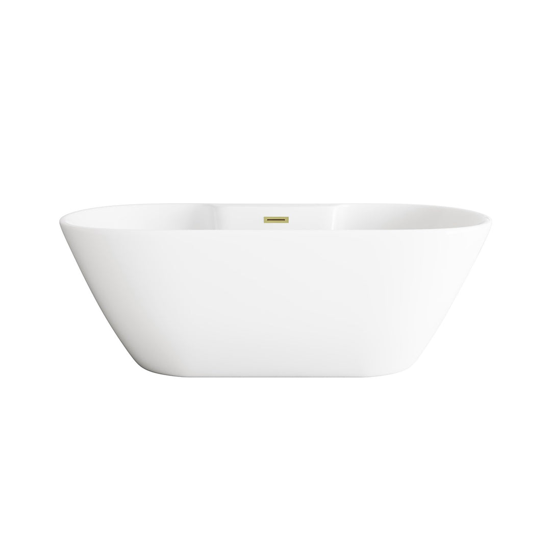 67 Inch Bathtub In Glossy White With Brushed Gold Trim - View 3 - Joshua Marshal