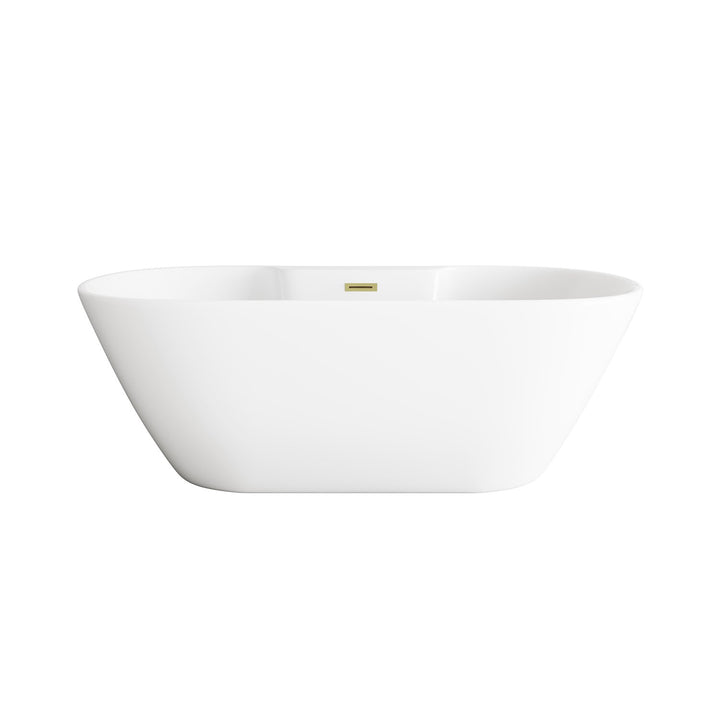 67 Inch Bathtub In Glossy White With Brushed Gold Trim - View 3 - Joshua Marshal