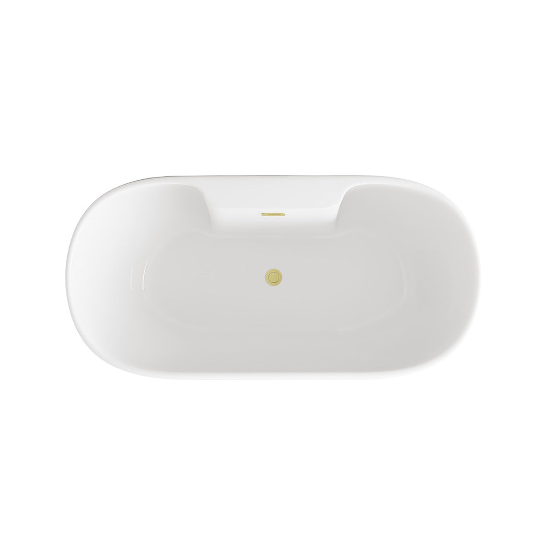 67 Inch Bathtub In Glossy White With Brushed Gold Trim - View 5 - Joshua Marshal