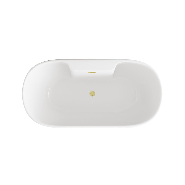 67 Inch Bathtub In Glossy White With Brushed Gold Trim - View 5 - Joshua Marshal