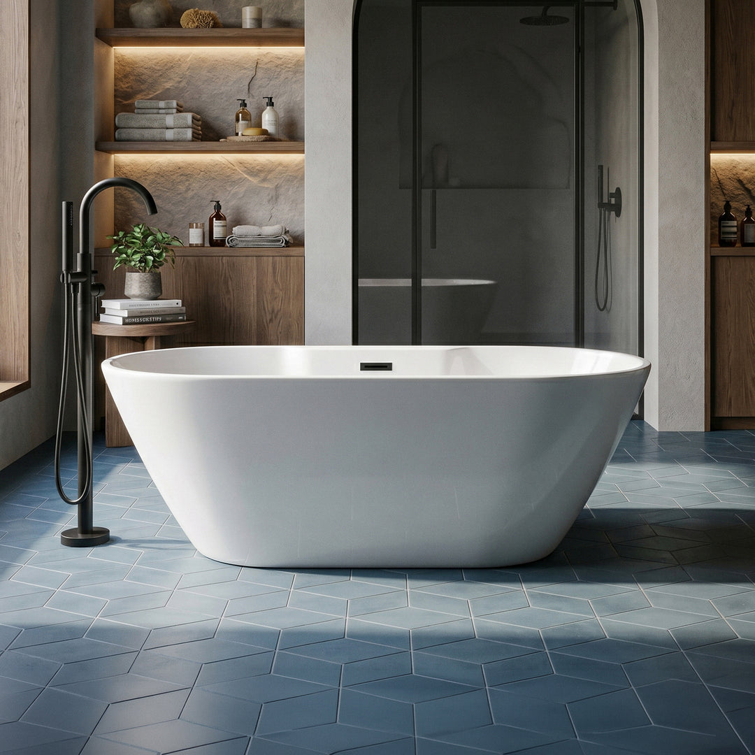 67 Inch Bathtub In Glossy White With Matte Black Trim Glossy White Finish - KITCHEN & BATH by Joshua Marshal