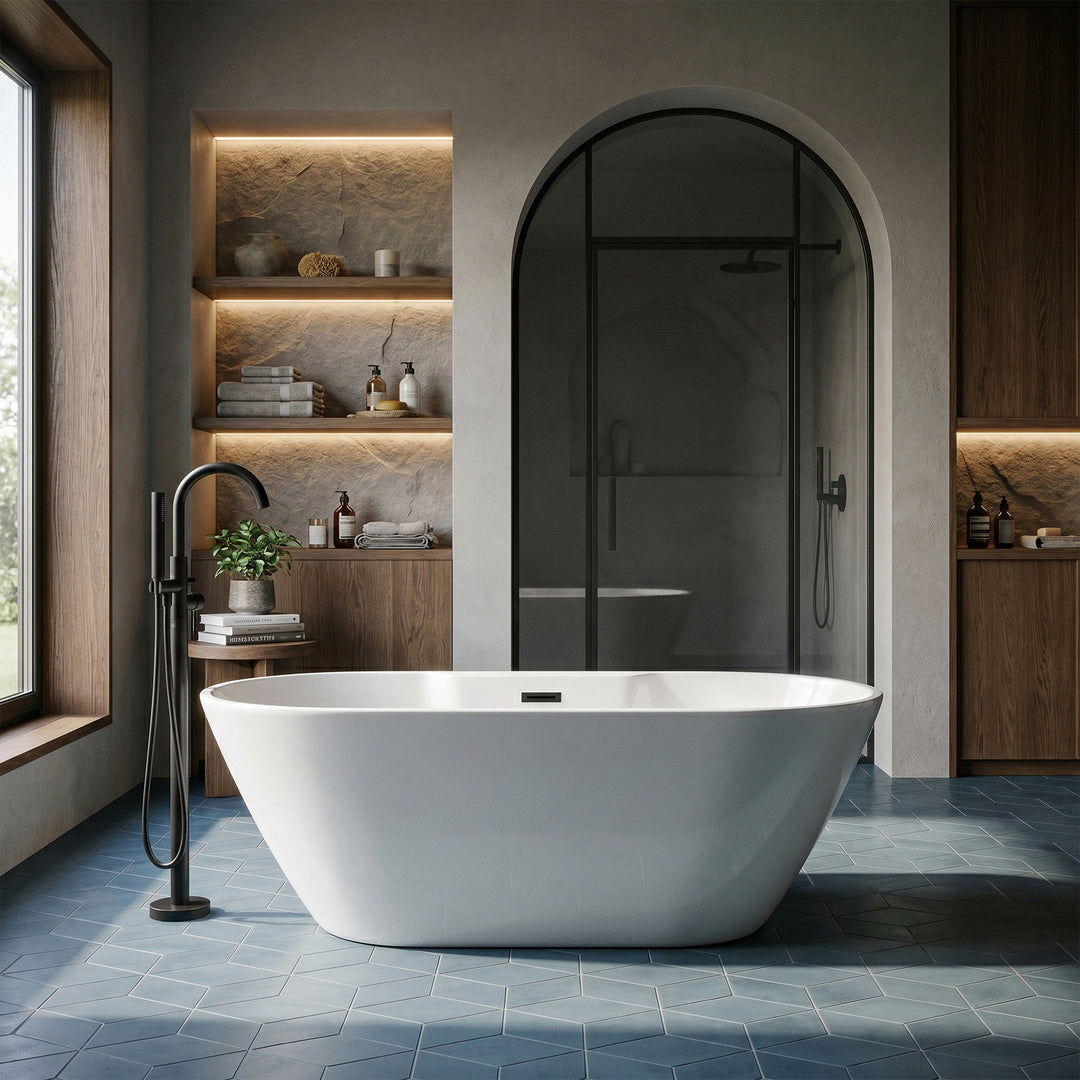 67 Inch Bathtub In Glossy White With Matte Black Trim - View 2 - Joshua Marshal