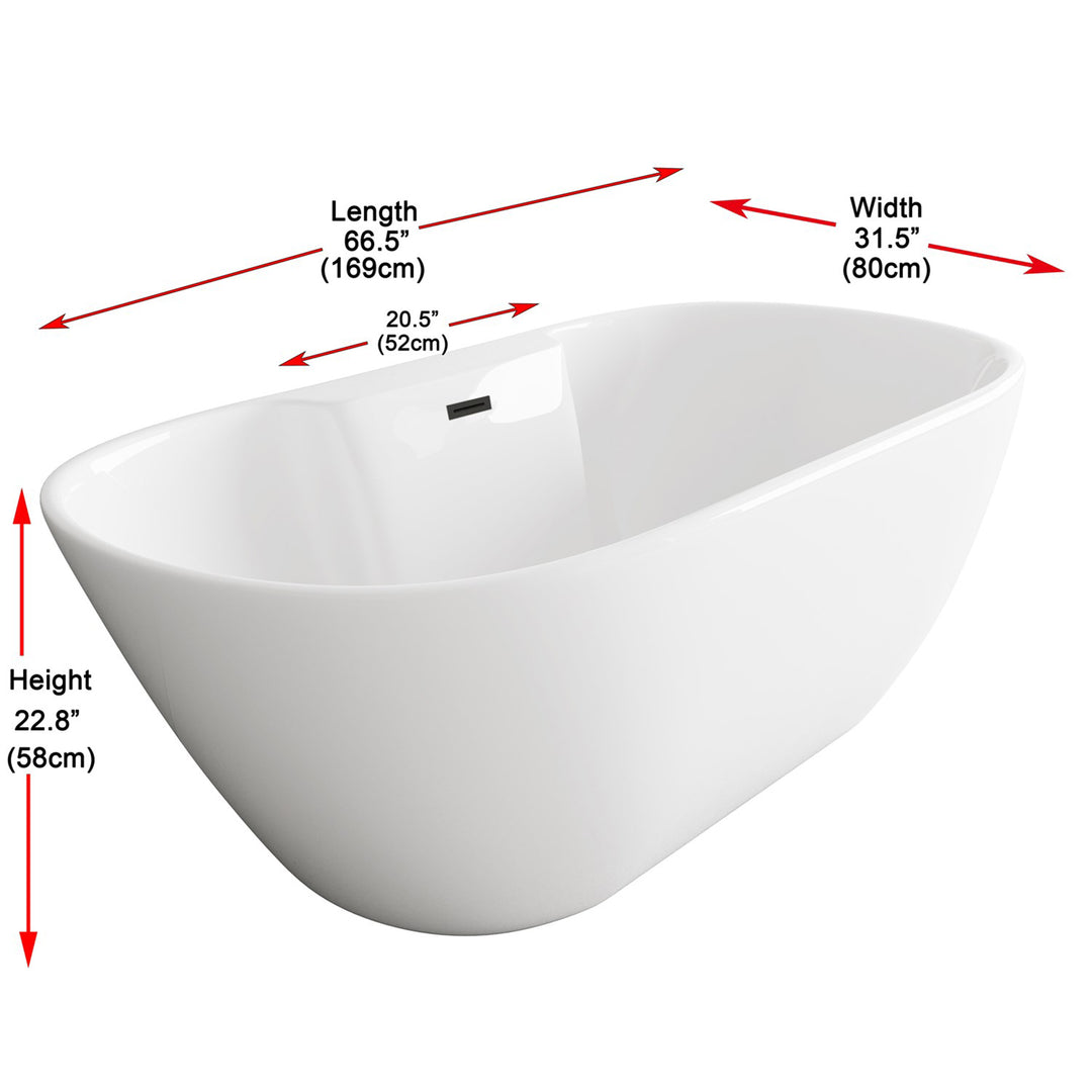 67 Inch Bathtub In Glossy White With Matte Black Trim - View 5 - Joshua Marshal