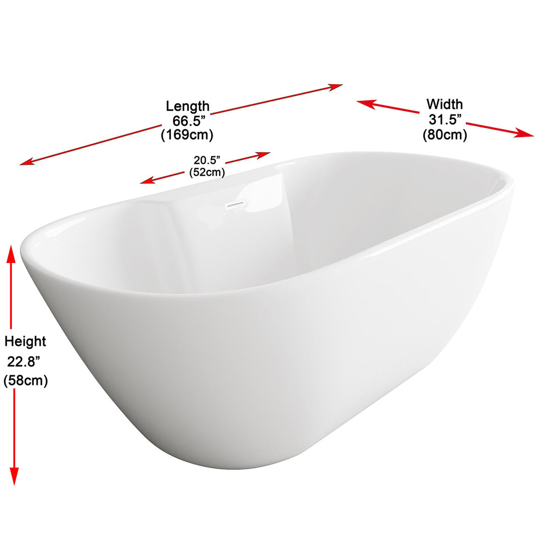 67 Inch Bathtub In Glossy White With Polished White Trim - View 6 - Joshua Marshal