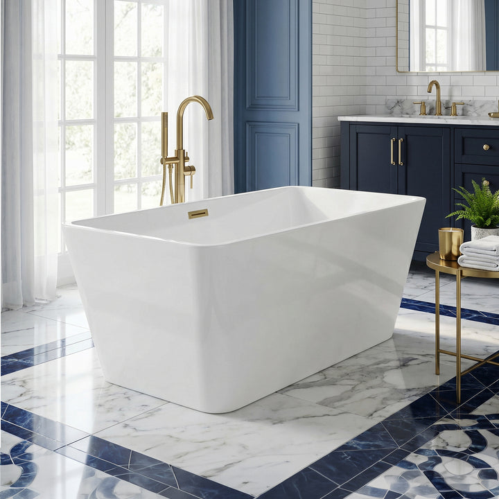 59 Inch Bathtub In Glossy White With Brushed Gold Trim Glossy White Finish - KITCHEN & BATH by Joshua Marshal