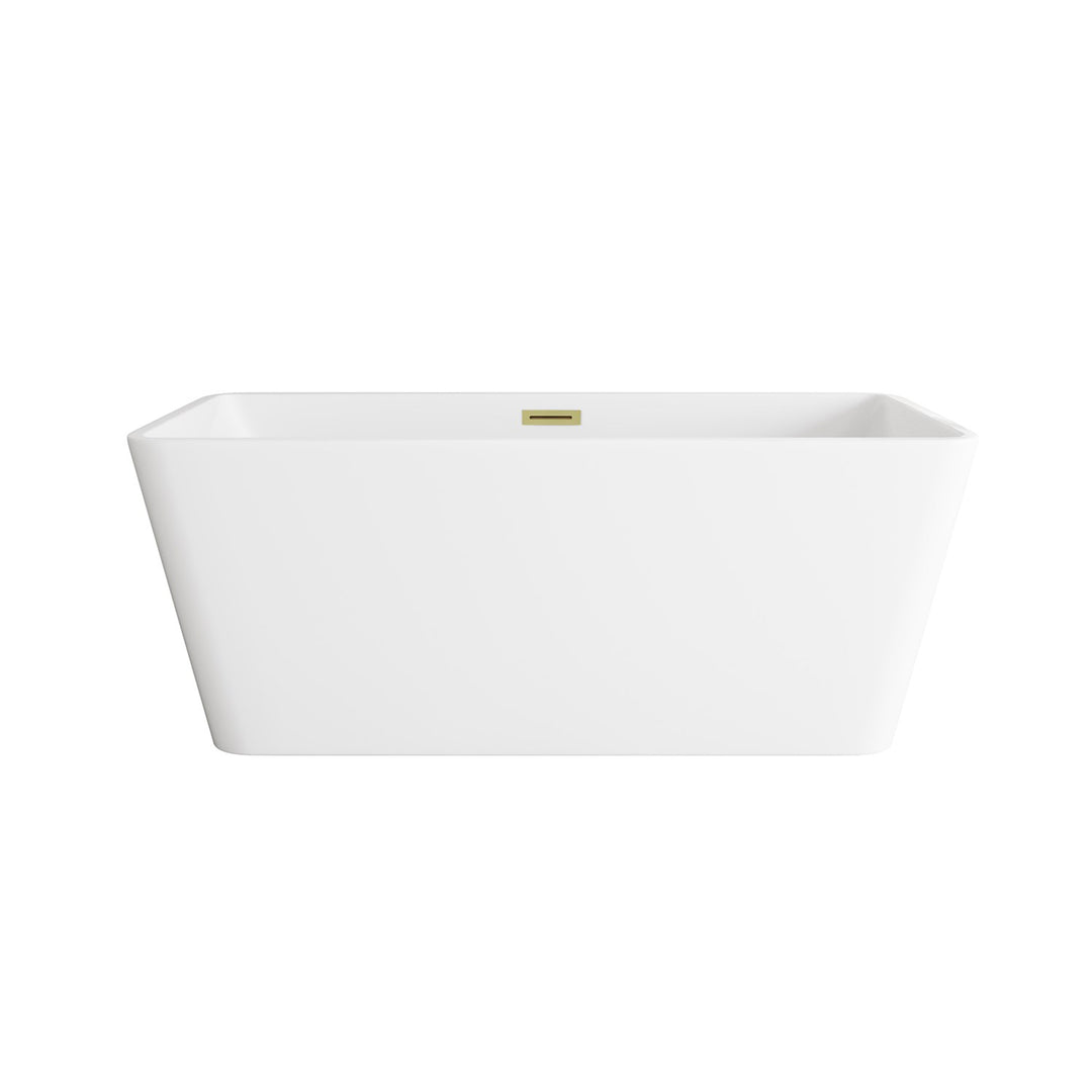 59 Inch Bathtub In Glossy White With Brushed Gold Trim - View 3 - Joshua Marshal