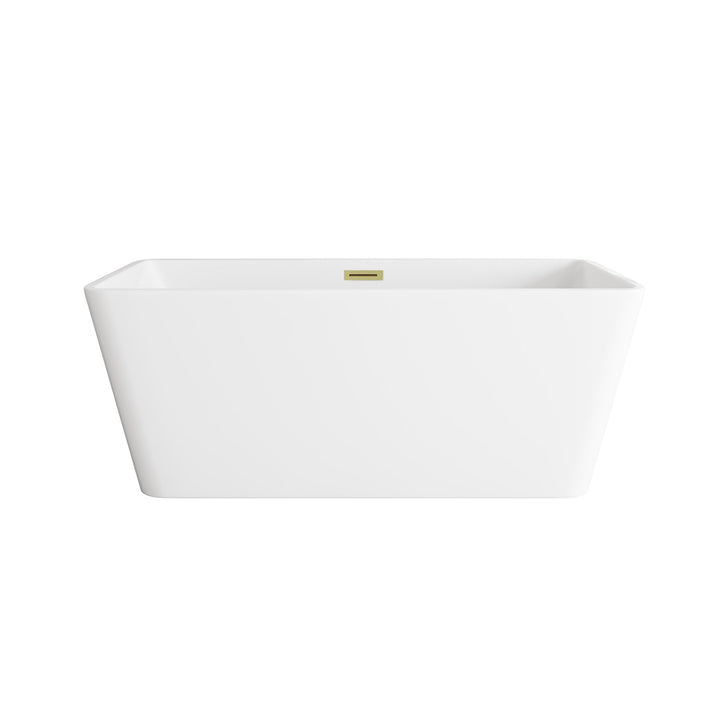 59 Inch Bathtub In Glossy White With Brushed Gold Trim - View 3 - Joshua Marshal