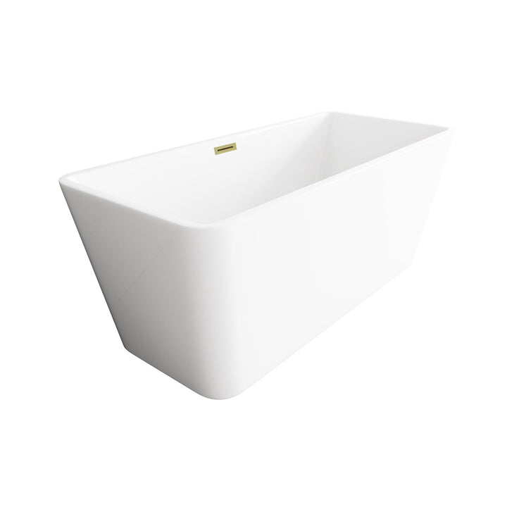 59 Inch Bathtub In Glossy White With Brushed Gold Trim - View 4 - Joshua Marshal