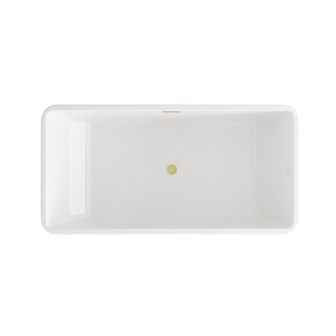 59 Inch Bathtub In Glossy White With Brushed Gold Trim - View 5 - Joshua Marshal