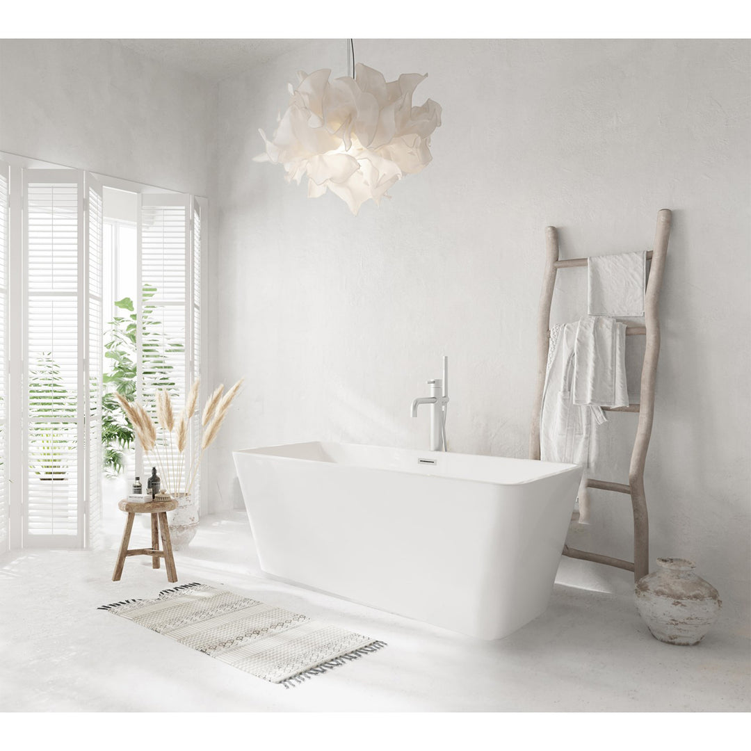 59 Inch Bathtub In Glossy White With Brushed Nickel Trim - View 2 - Joshua Marshal