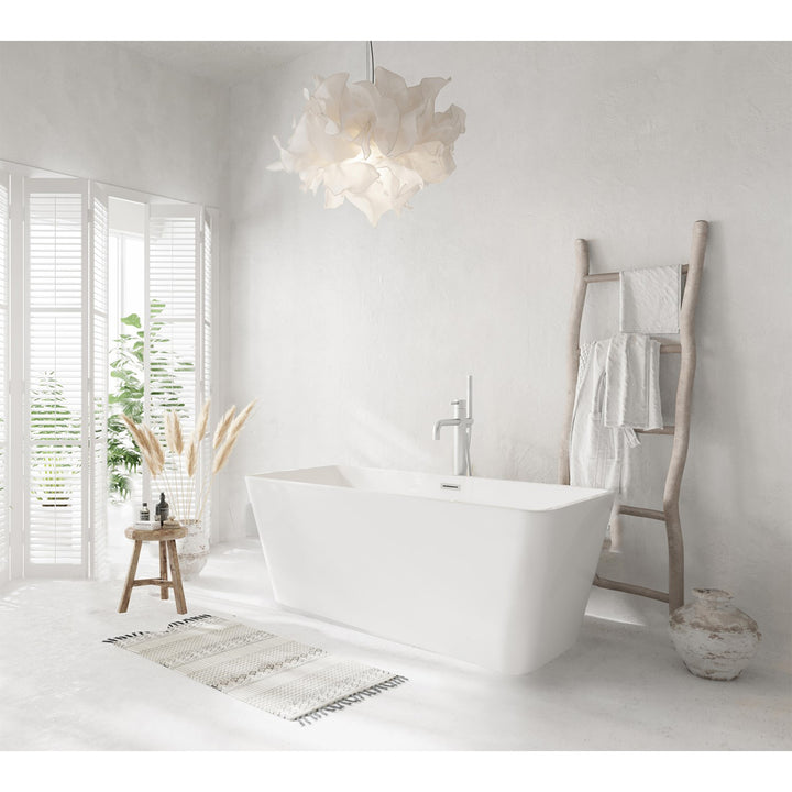 59 Inch Bathtub In Glossy White With Brushed Nickel Trim - View 2 - Joshua Marshal