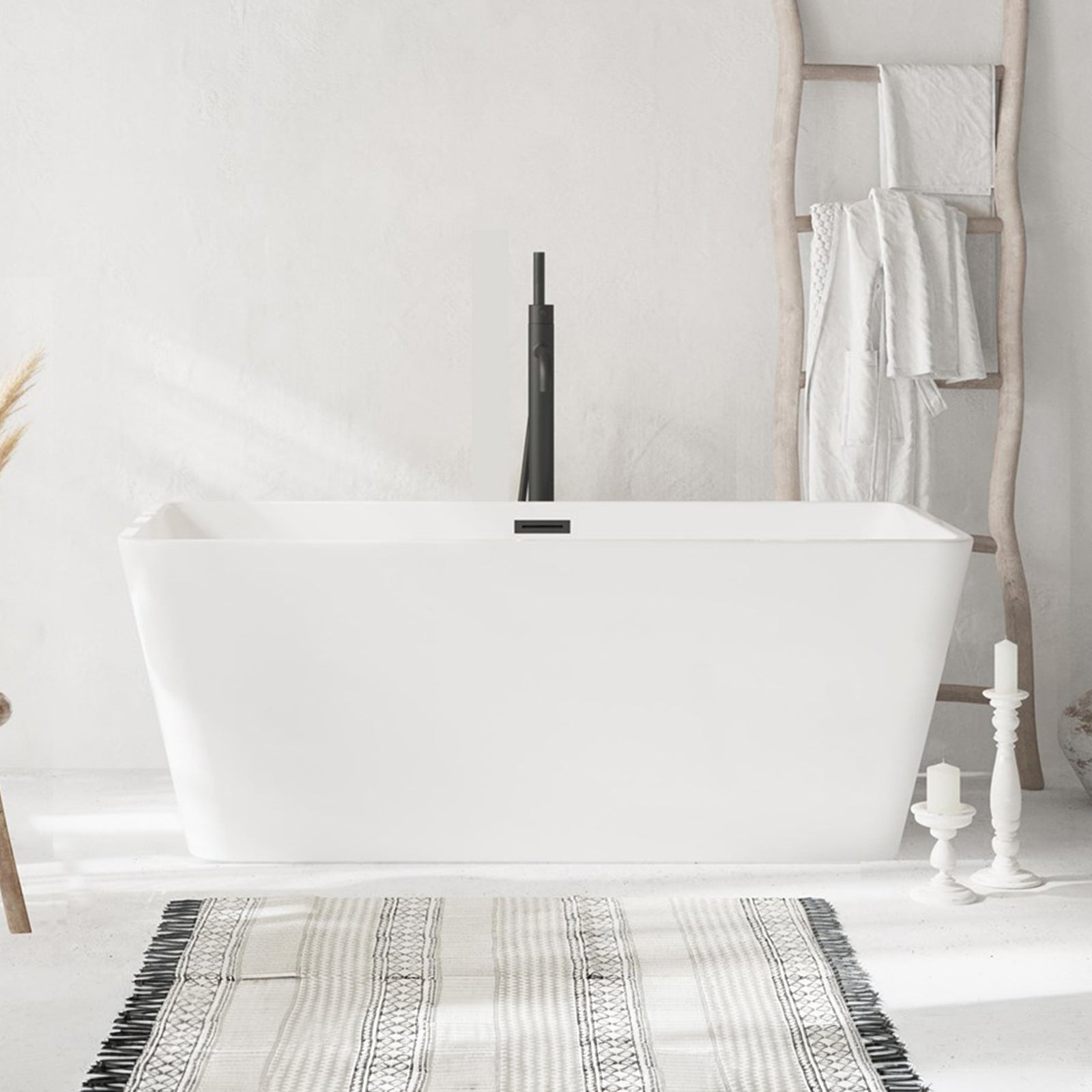 59 Inch Bathtub In Glossy White With Matte Black Trim Glossy White Finish - KITCHEN & BATH by Joshua Marshal