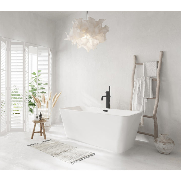 59 Inch Bathtub In Glossy White With Matte Black Trim - View 2 - Joshua Marshal