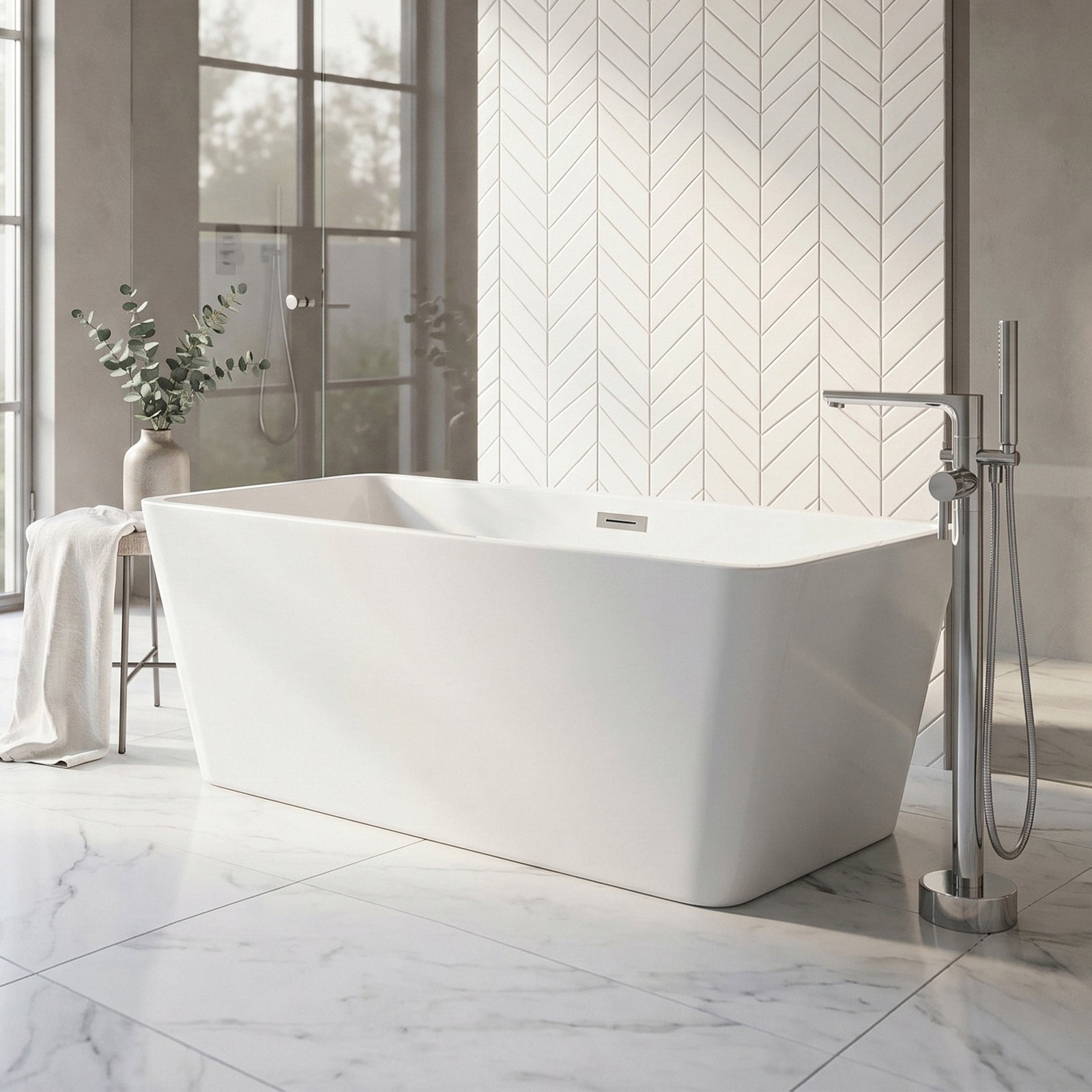 59 Inch Bathtub In Glossy White With Chrome Trim Glossy White Finish - KITCHEN & BATH by Joshua Marshal