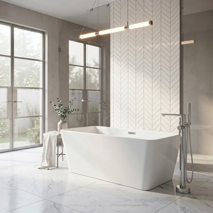59 Inch Bathtub In Glossy White With Chrome Trim - View 2 - Joshua Marshal