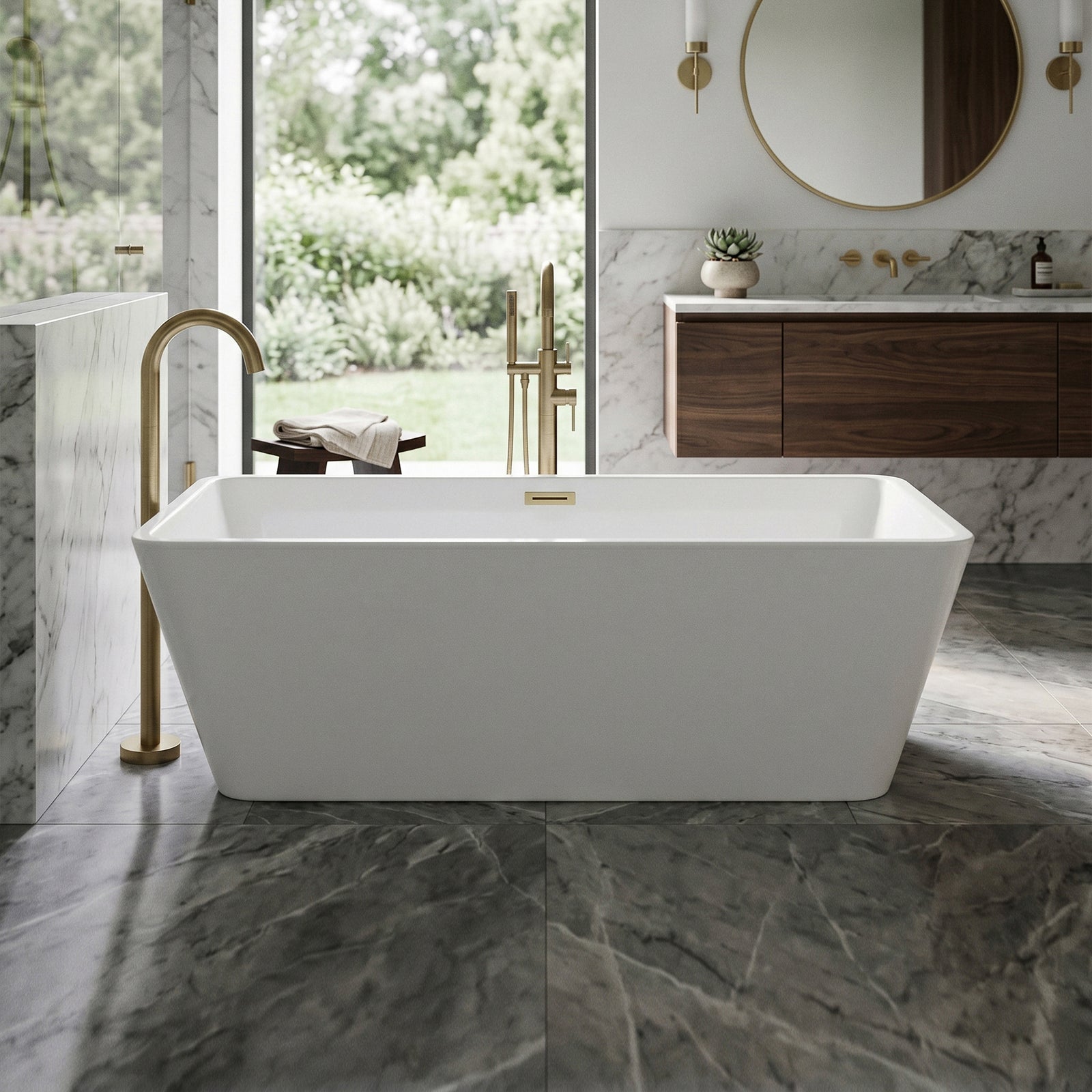 67 Inch Bathtub In Glossy White With Brushed Gold Trim Glossy White Finish - KITCHEN & BATH by Joshua Marshal