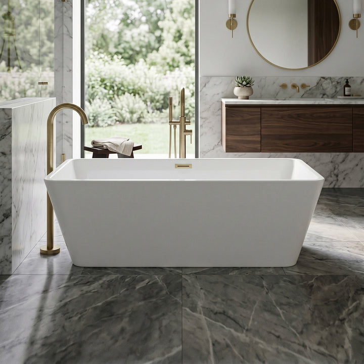 67 Inch Bathtub In Glossy White With Brushed Gold Trim Glossy White Finish - KITCHEN & BATH by Joshua Marshal