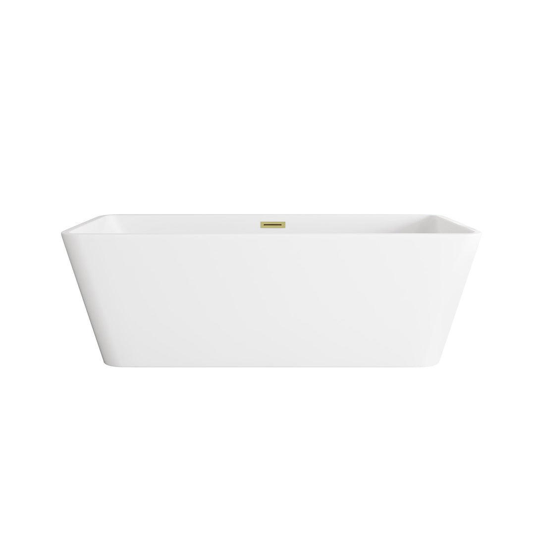 67 Inch Bathtub In Glossy White With Brushed Gold Trim - View 3 - Joshua Marshal