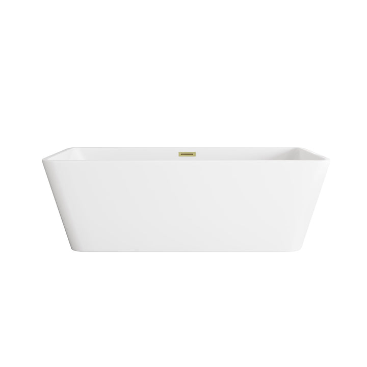 67 Inch Bathtub In Glossy White With Brushed Gold Trim - View 3 - Joshua Marshal