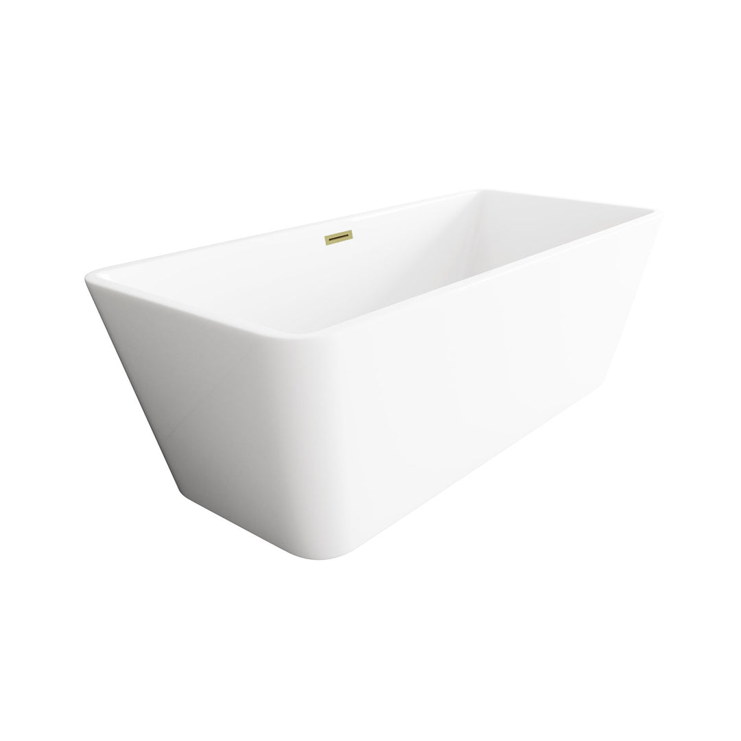 67 Inch Bathtub In Glossy White With Brushed Gold Trim - View 4 - Joshua Marshal
