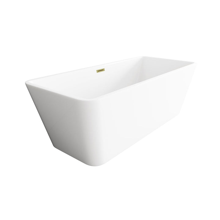 67 Inch Bathtub In Glossy White With Brushed Gold Trim - View 4 - Joshua Marshal
