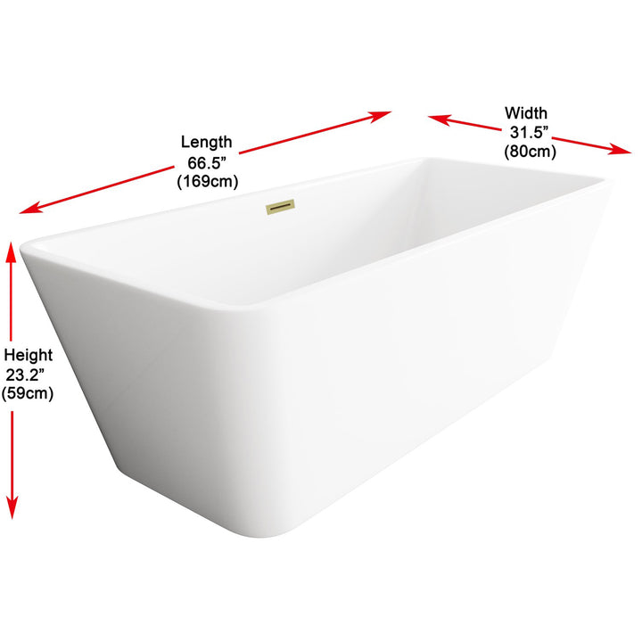 67 Inch Bathtub In Glossy White With Brushed Gold Trim - View 5 - Joshua Marshal