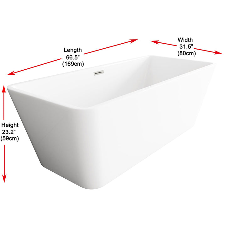 67 Inch Bathtub In Glossy White With Brushed Nickel Trim - View 6 - Joshua Marshal