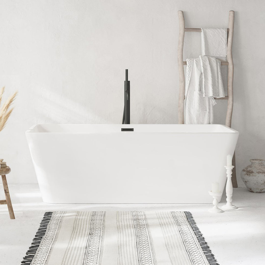 67 Inch Bathtub In Glossy White With Matte Black Trim Glossy White Finish - KITCHEN & BATH by Joshua Marshal