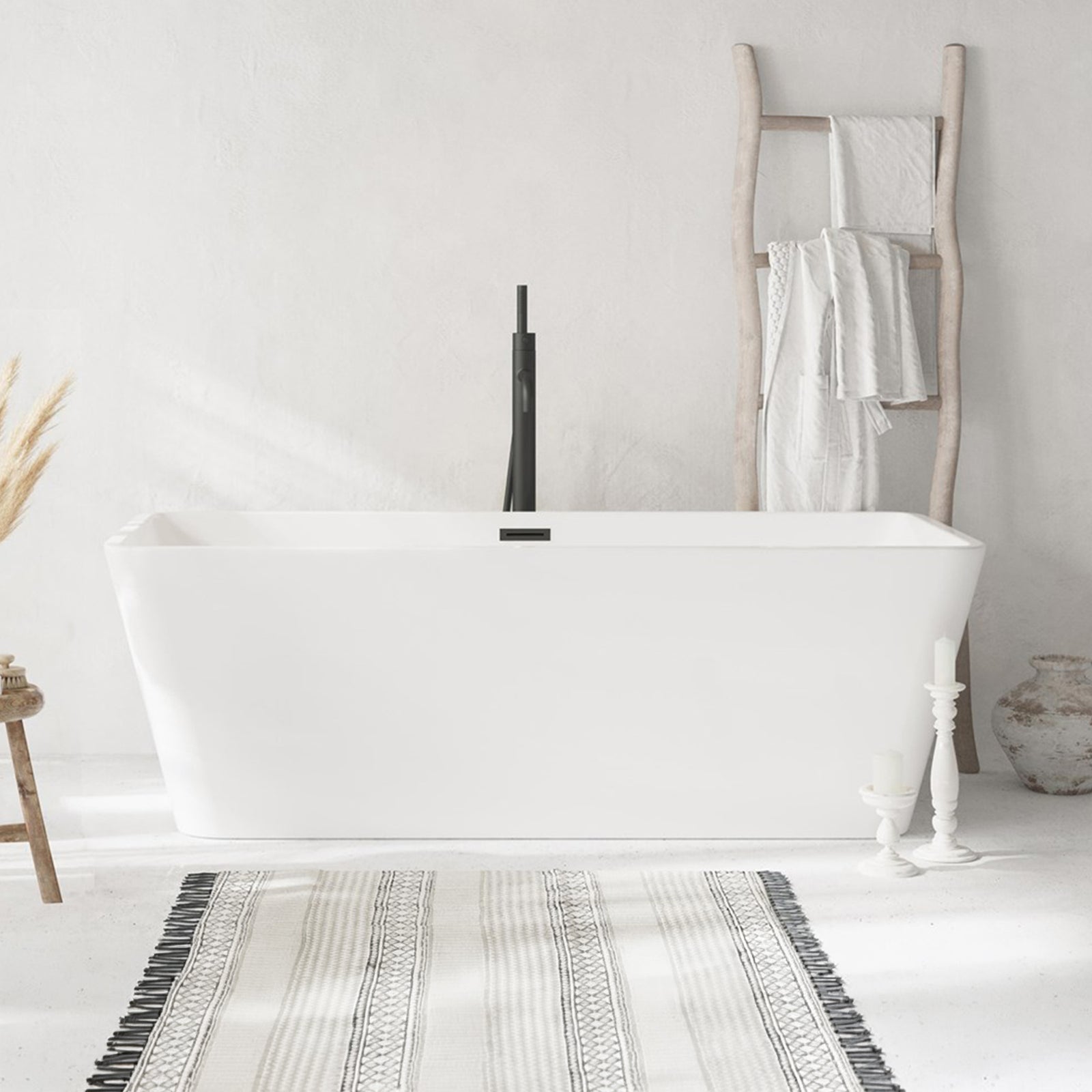 67 Inch Bathtub In Glossy White With Matte Black Trim Glossy White Finish - KITCHEN & BATH by Joshua Marshal