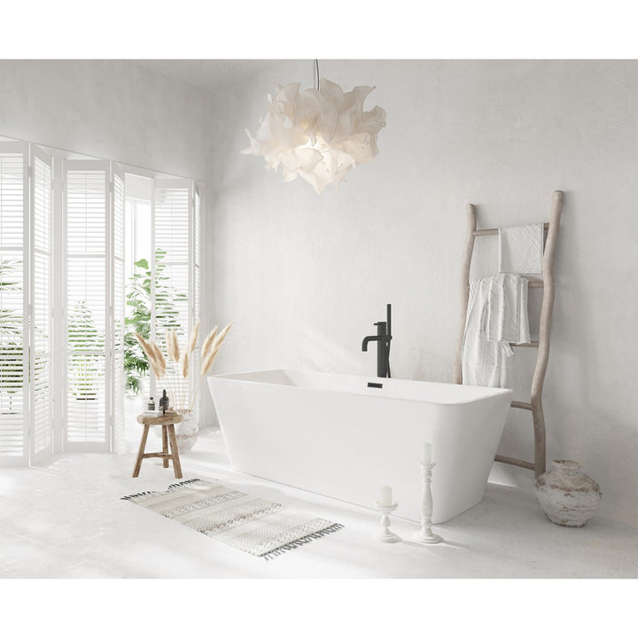 67 Inch Bathtub In Glossy White With Matte Black Trim - View 2 - Joshua Marshal
