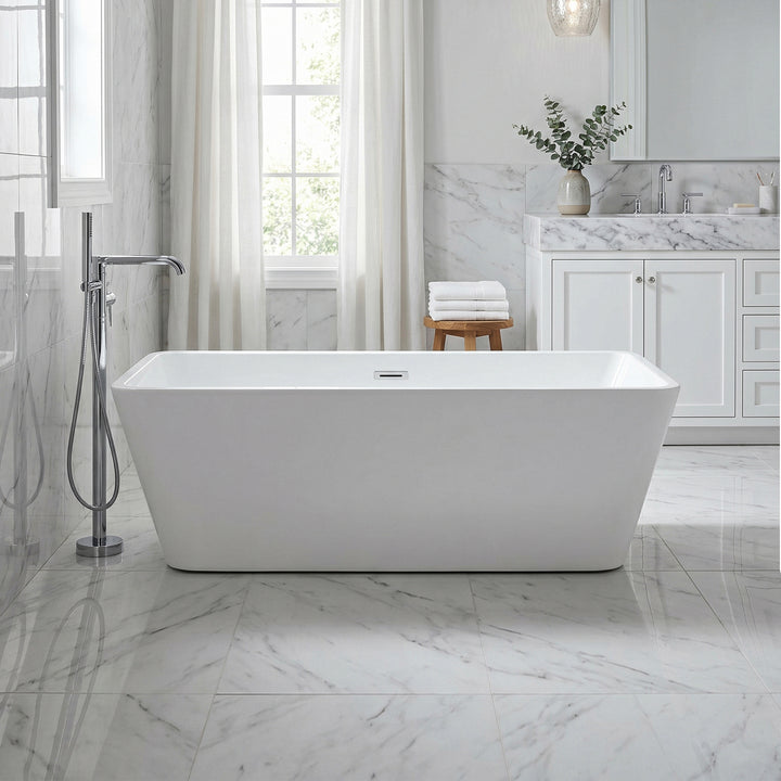 67 Inch Bathtub In Glossy White With Chrome Trim Glossy White Finish - KITCHEN & BATH by Joshua Marshal