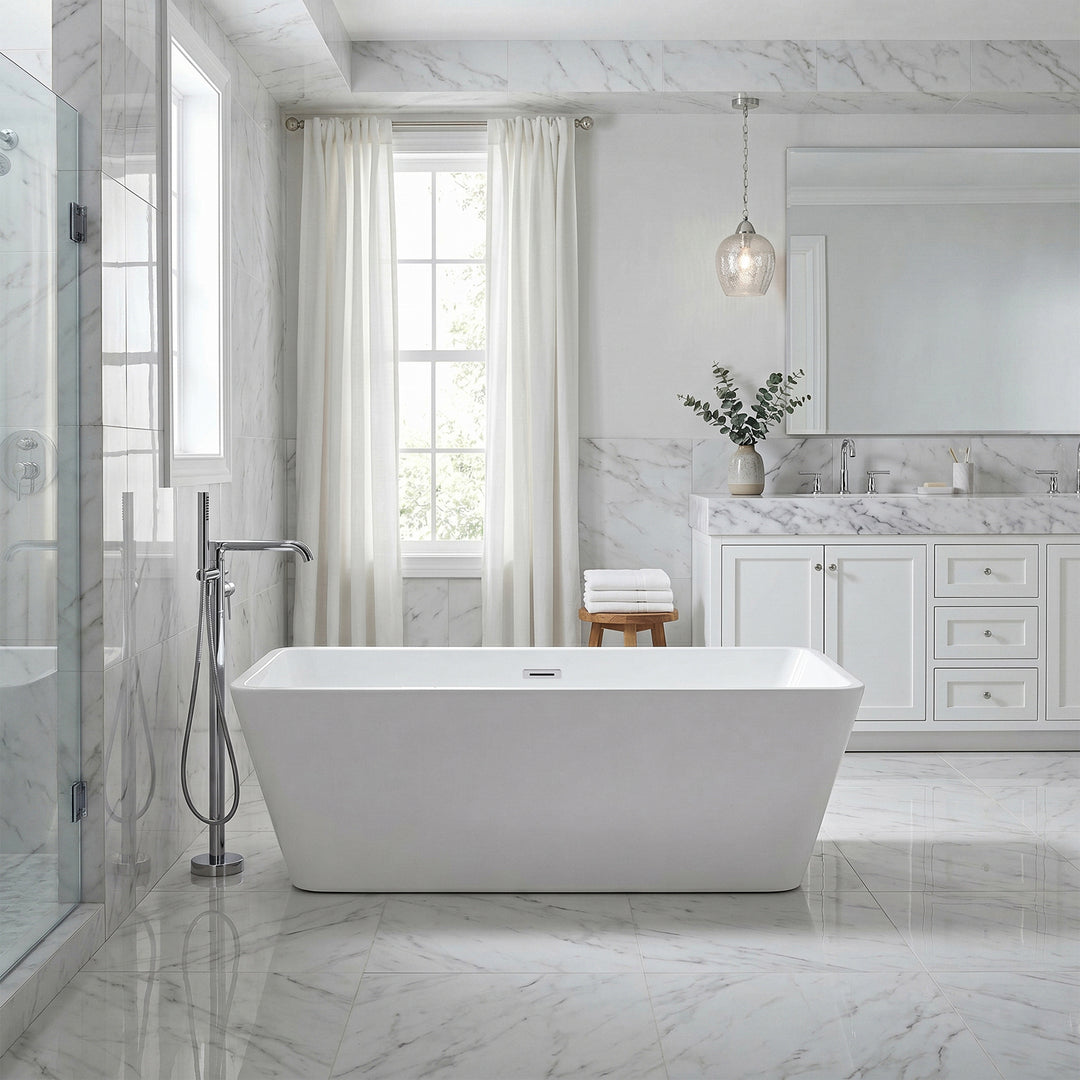 67 Inch Bathtub In Glossy White With Chrome Trim - View 2 - Joshua Marshal