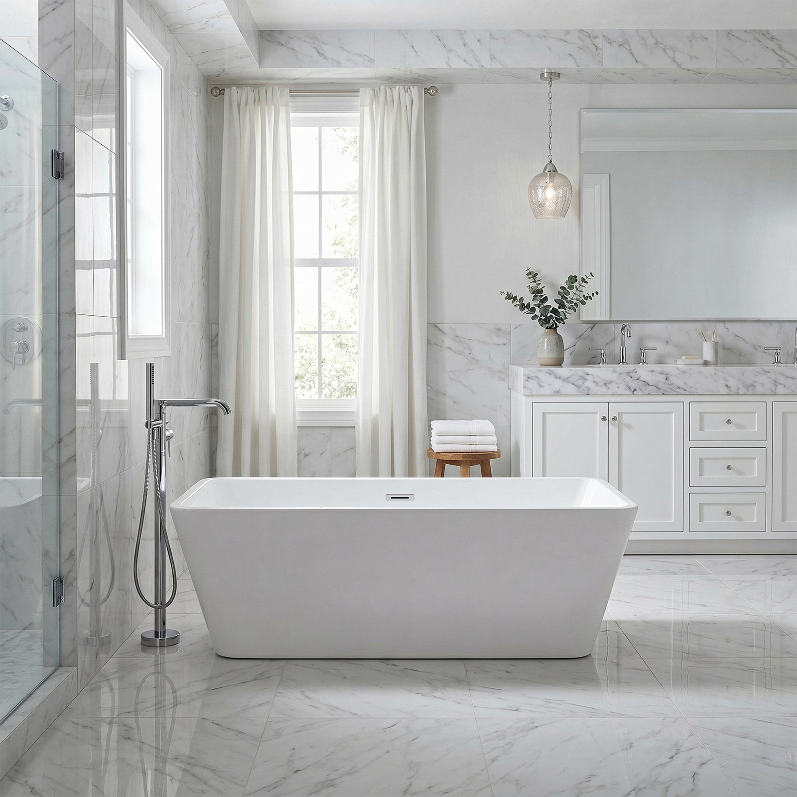 67 Inch Bathtub In Glossy White With Chrome Trim - View 2 - Joshua Marshal