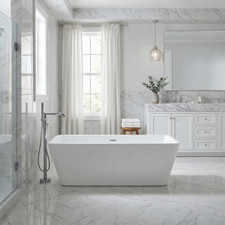 67 Inch Bathtub In Glossy White With Chrome Trim - View 2 - Joshua Marshal
