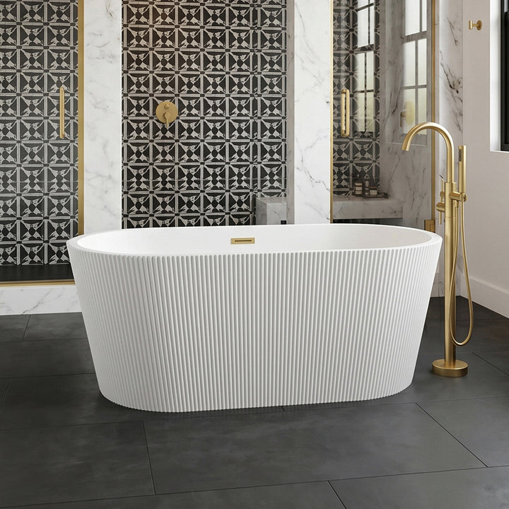 59 Inch Bathtub In Glossy White With Brushed Gold Trim Glossy White Finish - KITCHEN & BATH by Joshua Marshal