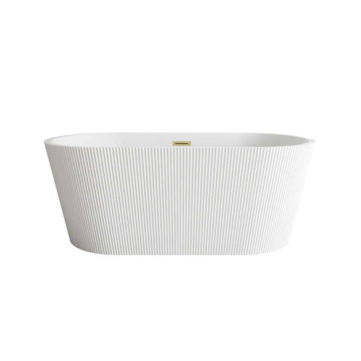 59 Inch Bathtub In Glossy White With Brushed Gold Trim - View 3 - Joshua Marshal