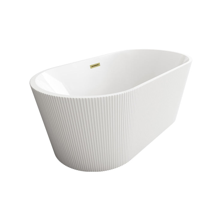 59 Inch Bathtub In Glossy White With Brushed Gold Trim - View 4 - Joshua Marshal