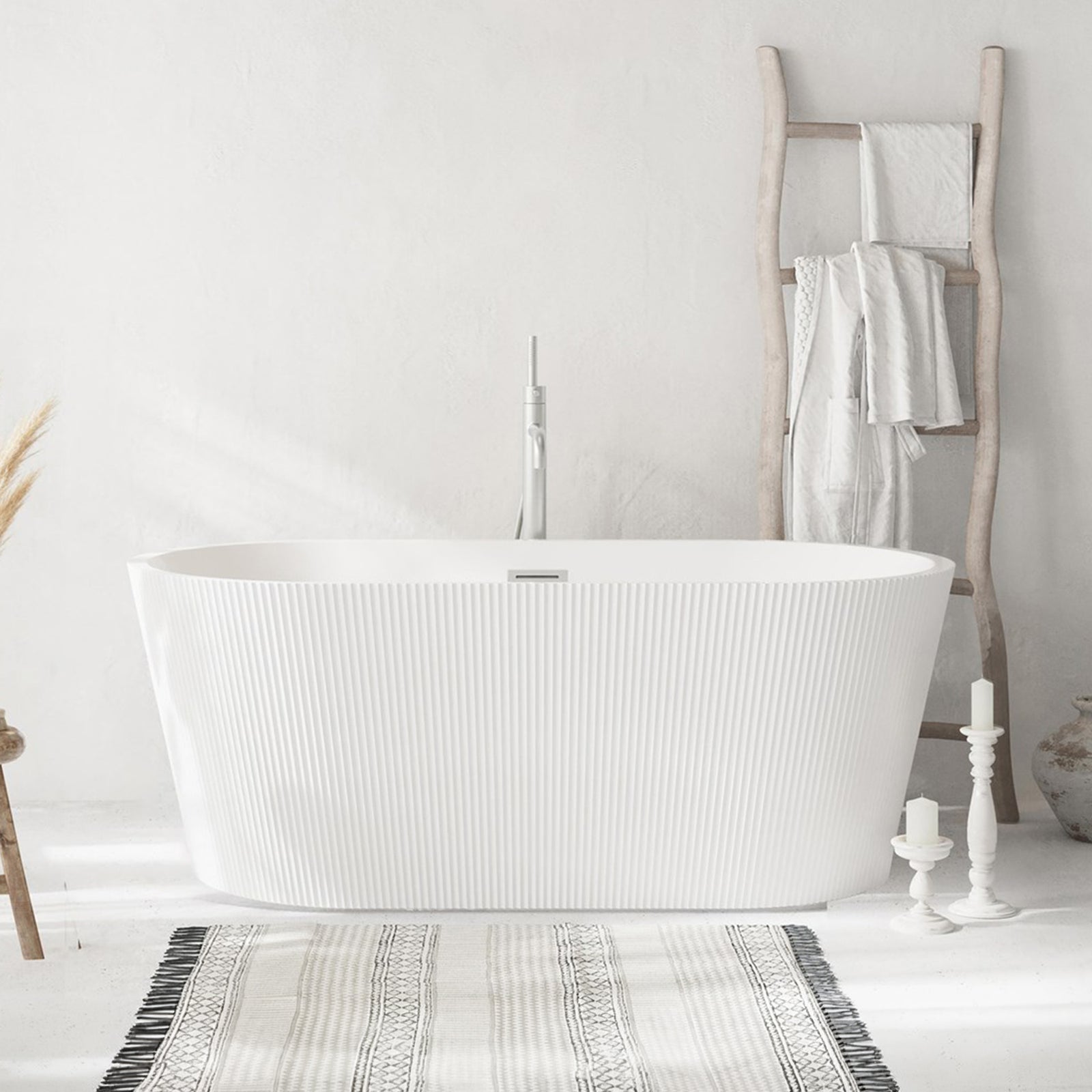 59 Inch Bathtub In Glossy White With Brushed Nickel Trim Glossy White Finish - KITCHEN & BATH by Joshua Marshal