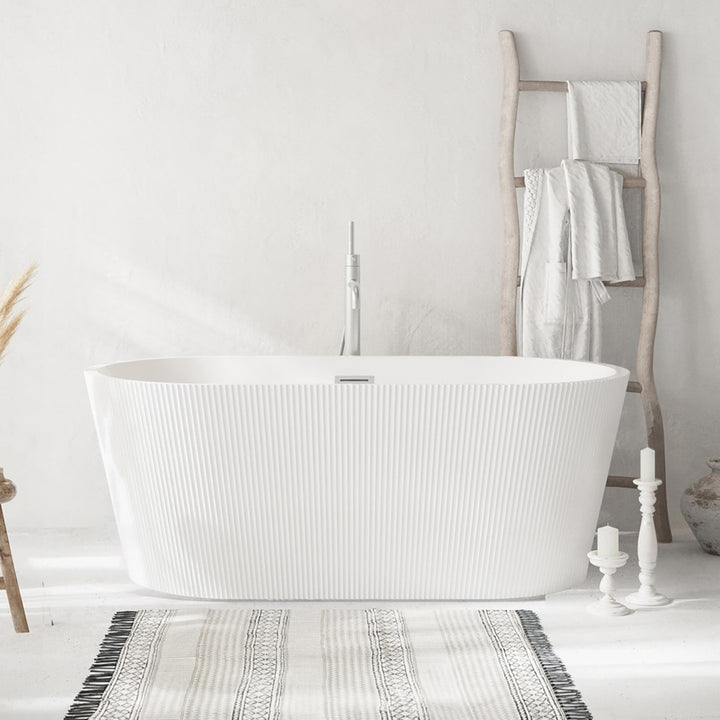 59 Inch Bathtub In Glossy White With Brushed Nickel Trim Glossy White Finish - KITCHEN & BATH by Joshua Marshal