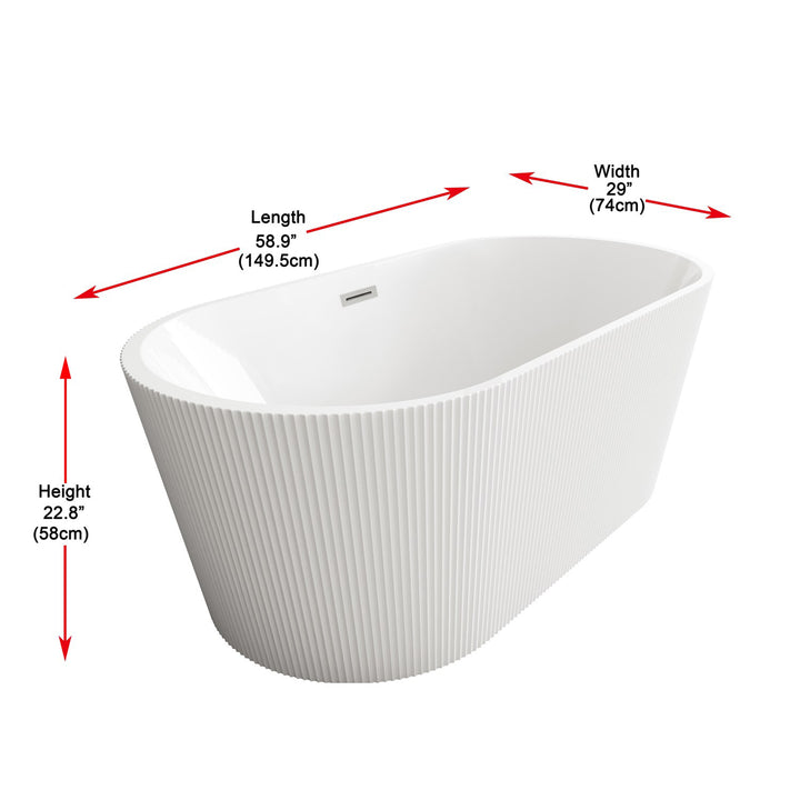 59 Inch Bathtub In Glossy White With Brushed Nickel Trim - View 5 - Joshua Marshal