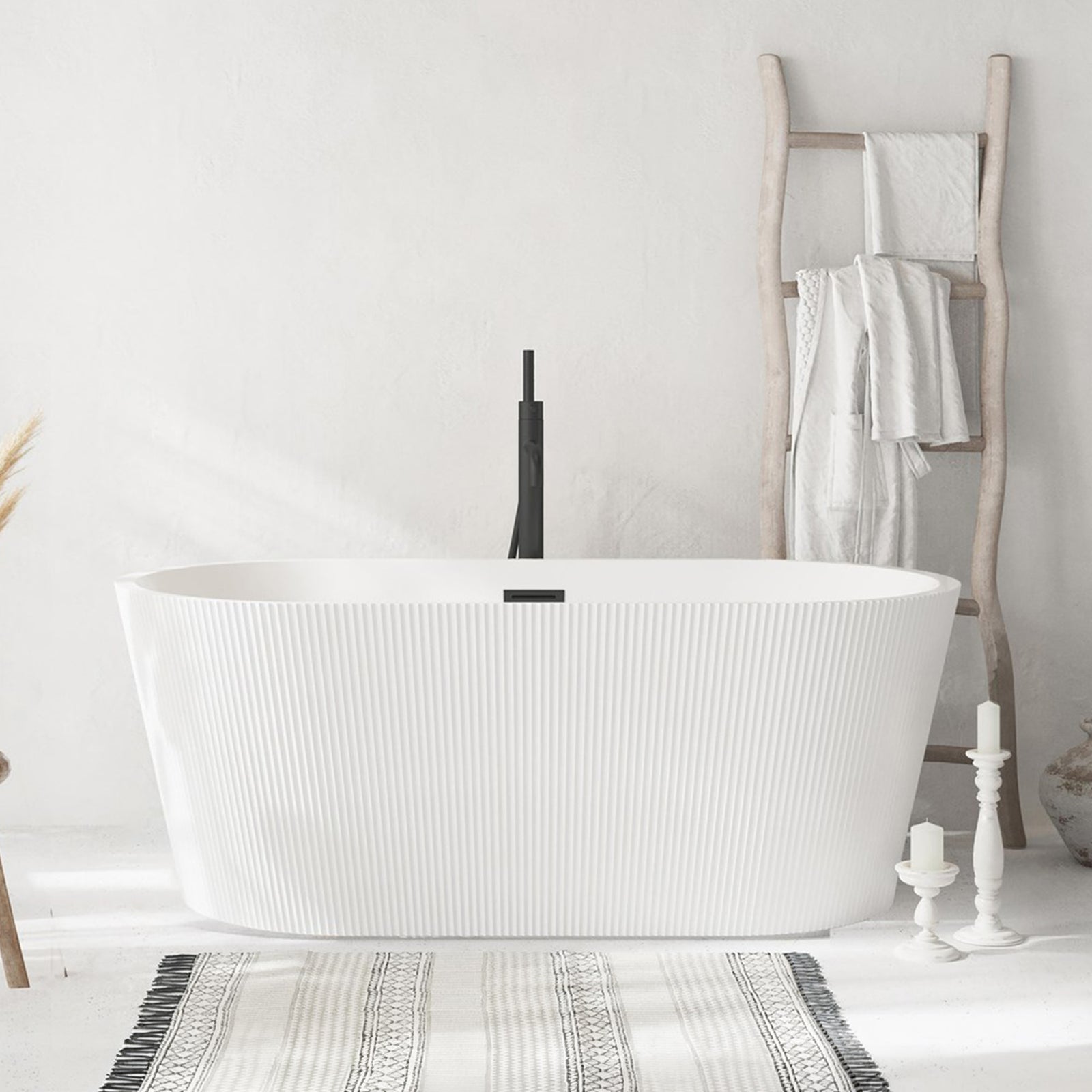 59 Inch Bathtub In Glossy White With Matte Black Trim Glossy White Finish - KITCHEN & BATH by Joshua Marshal