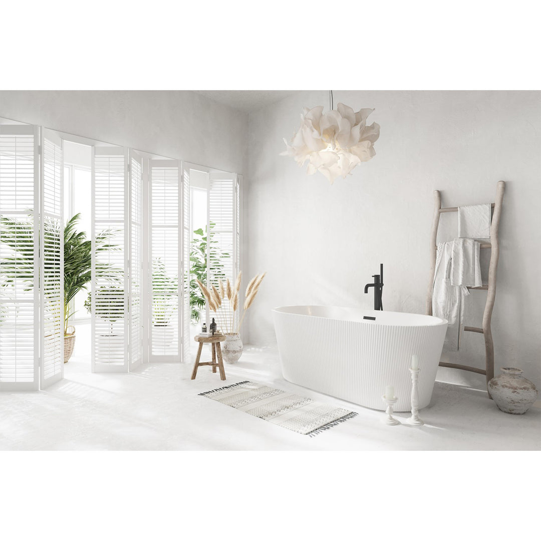 59 Inch Bathtub In Glossy White With Matte Black Trim - View 2 - Joshua Marshal