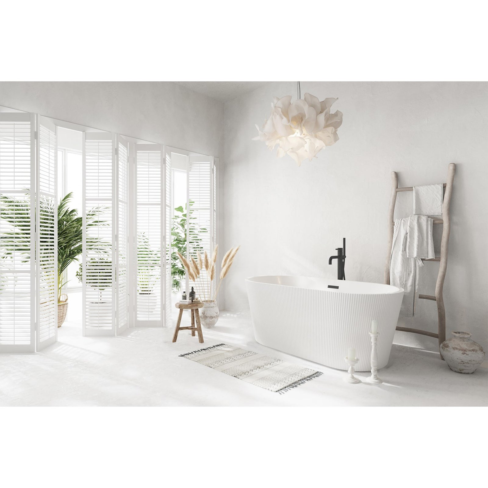 59 Inch Bathtub In Glossy White With Matte Black Trim - View 2 - Joshua Marshal